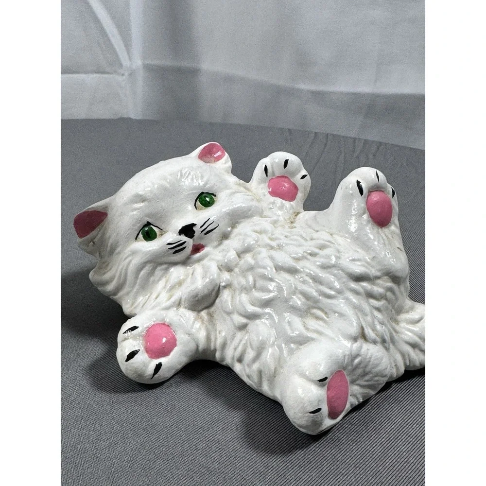 Vintage Ceramic Persian White Cat‎ Figurines Set of 2 Playful Kittens Decor